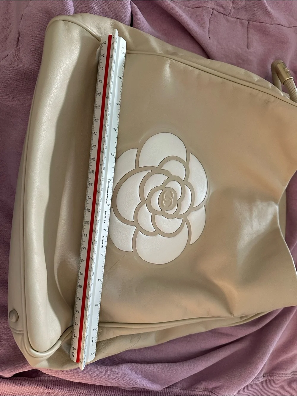 CHANEL Cream Shoulder Bag with White Camellia Motif